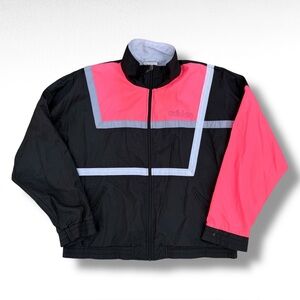 Vintage 80s 90s Adidas Windbreaker Track Jacket Black Pink Size Medium Full Zip